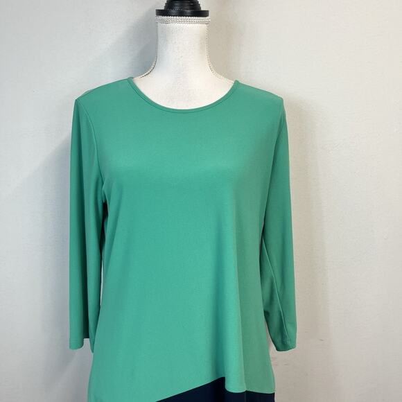 Susan Graver Top Blouse Tunic size Small Green Navy Blue Stretch Career Church - Picture 2 of 7